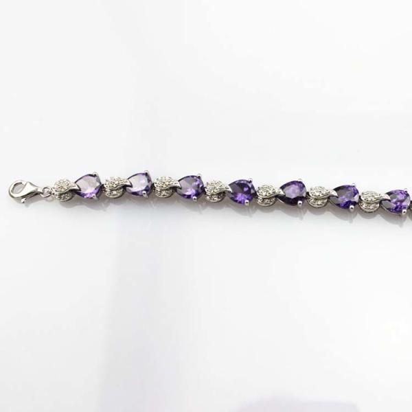Sterling Silver Created Amethyst Clear CZ Diamonds Tennis Bracelet(B02PURPLE)