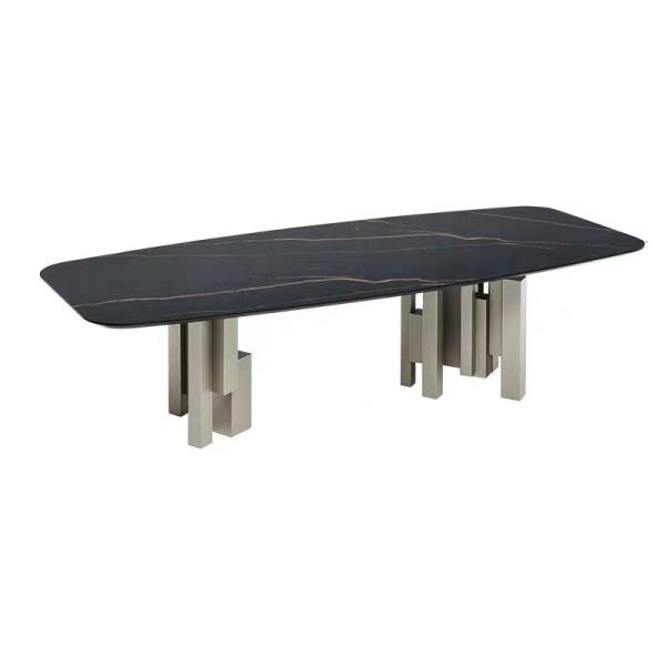 Irregular Marble Steel Dining Table , Unique Marble Dining Table 2400mm Length