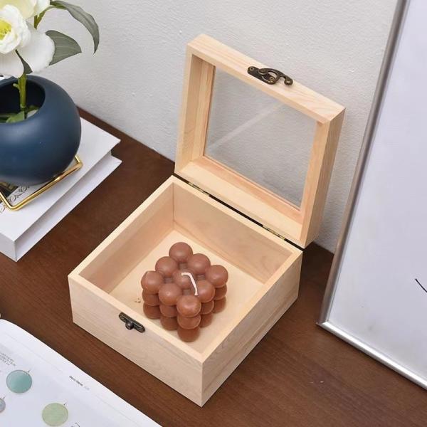 Unfinished Acrylic Top  Wooden Packaging Box Decorations Jewelry Wooden Display Box