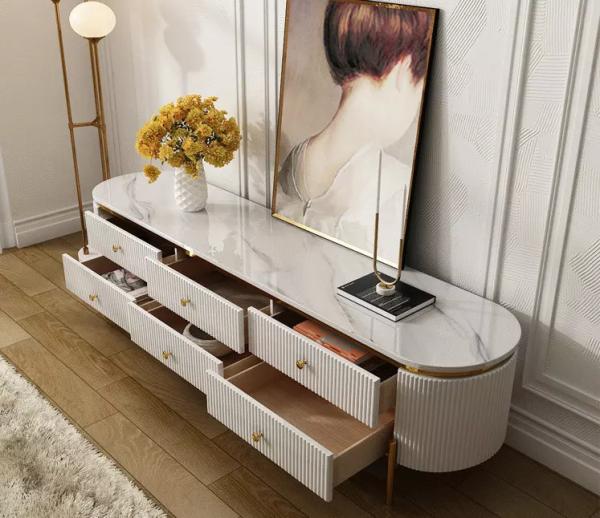 Simple Marble Top TV Cabinet 1200*700*400mm Solid Wood TV Stand