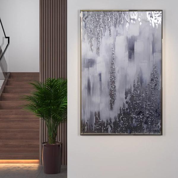 Customized Size Accepted Handpainted Abstract Silver Foil Art Oil Painting Wall Art Decorative Painting