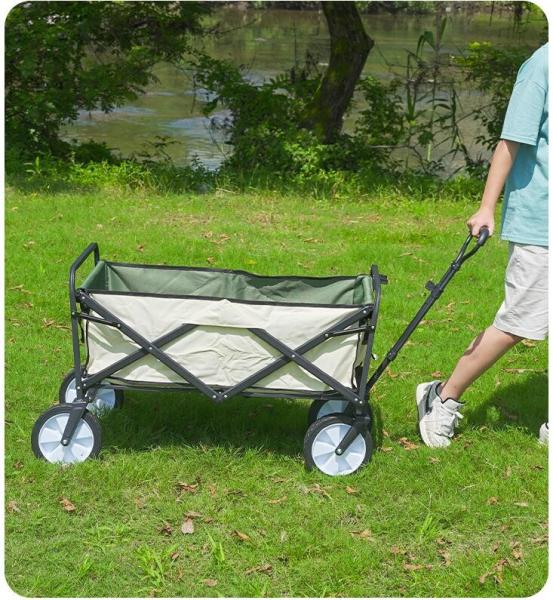 Custom Wholesale Outdoor Push Pull Collapsible Easy To Carry Camping Folding Wagon With Big Wheels