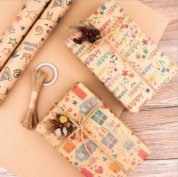 CMYK Printed Gift Wrap Paper Roll 60gsm Happy Birthday Gift Wrapping Paper