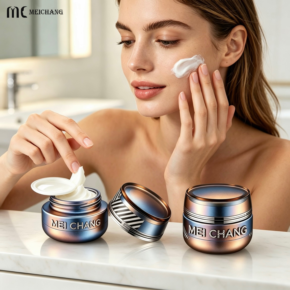 120ml/100ml/40ml/30g/50g Premium Skincare Glass Packaging Set with Frosted & Electroplated Glass Bottles and Cream Jars for OEM Cosmetic Brands(MC-316)