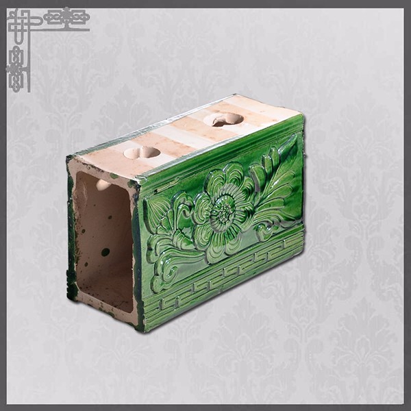 Glazed Antique Chinese Roof Ornaments Flower Pattern Green Yellow Colors