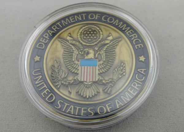 3D Custom Commerce Iron / Brass / Copper Awards Coin with Clear Plastic Box