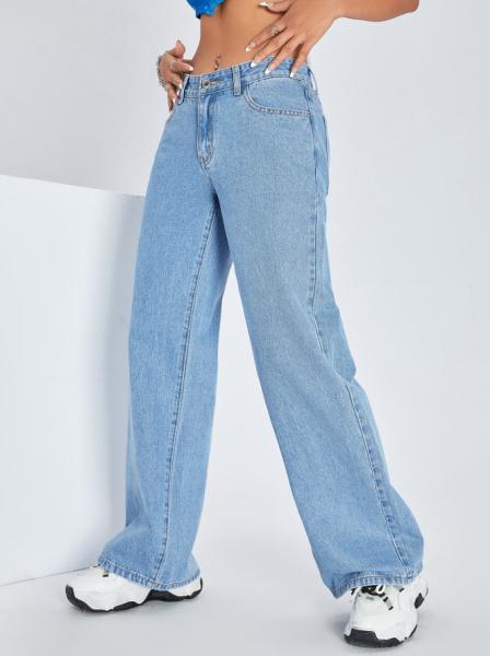 Medium blue comfortable breathable denim pants for women