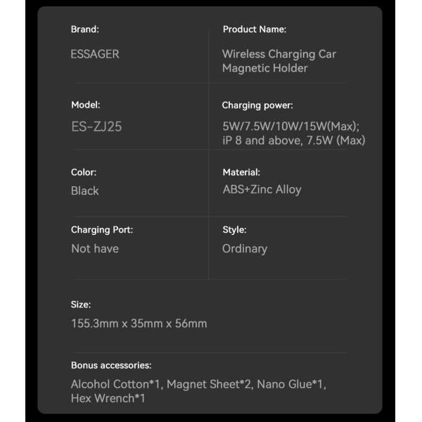 ESSAGER ES-ZJ25 Series 15W Magnetic Car Phone Mount Holder