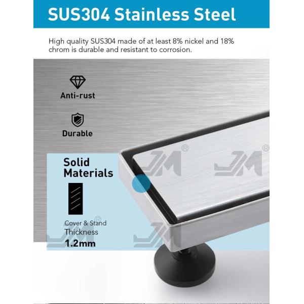 Brushed Silver Stainless Steel Shower Channel Drain With Tile Insert Grate