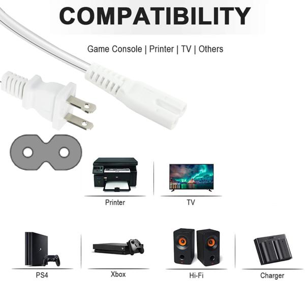 QIUCABLE TV Power Cord - 2Pack 10FT 2 Prong Non-Polarized Plug NEMA 1-15P to C7 Figure 8 Replacement Supply Cord ( B0D7RKLTSJ)
