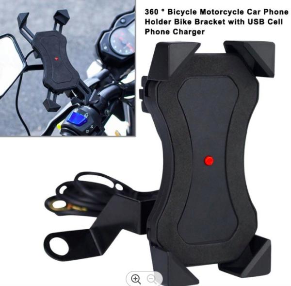 Iso Telescopic Waterproof Motorcycle Phone Holder With Charger 360D Rotation
