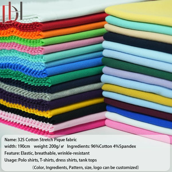 High-End Summer Fashion Premium 200G/M Knitted 96% Cotton 4% Spandex Stretch Abrasion-Resistant Pique Fabric