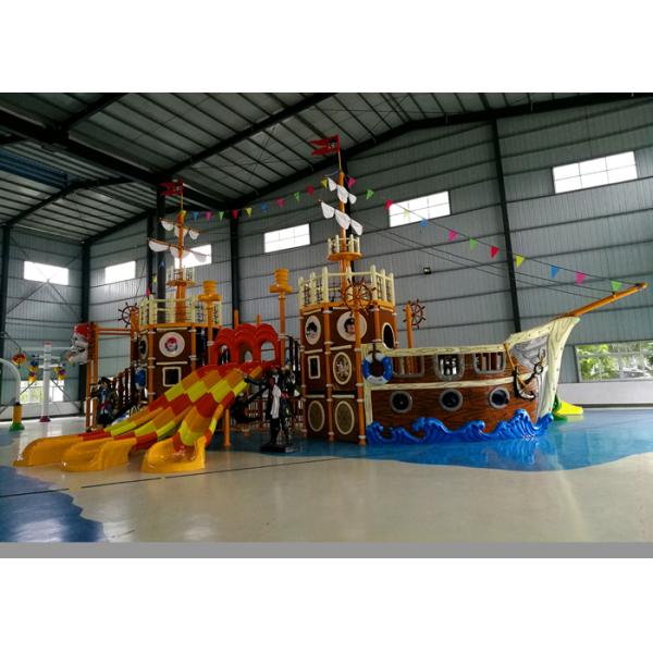 Indoor Water Park Pool Water Slide Colorful Pirate Ship Heat Resistant Material