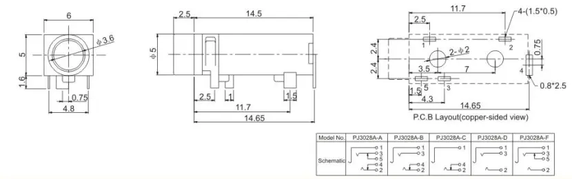 PCB устанавливает 4 гнездо PJ3028A женщины 3.5mm аудио Джек терминалов Pin