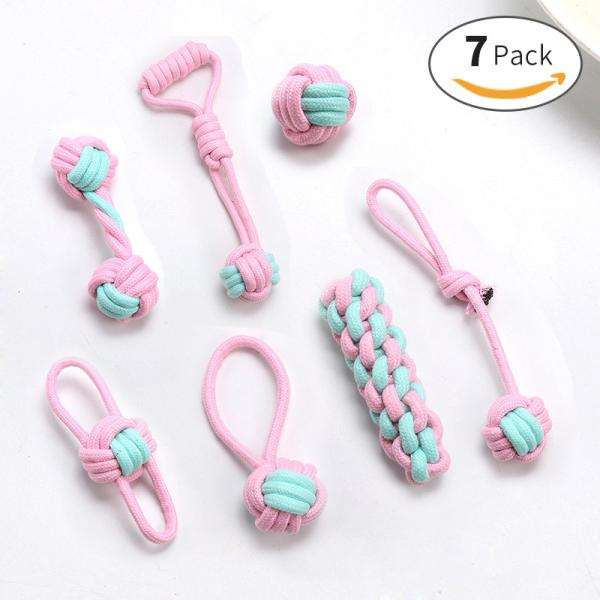 Dog Toys Fashionable Interactive Pink TPR Rope Interactive Chew Cleaning Tooth