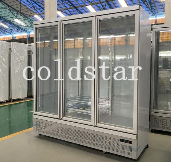 Fan Cooling 3 Glass Doors Upright Freezer ,Supermarket  Automatic Defrost Refrigerator Display Showcase