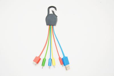 Colorful 1 USB to 4 outputs ABS Cable for Mobile Phone Charging with Carabiner