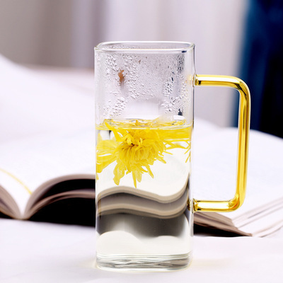 Customized Heated Resistant Borosilicate Glass Cup Mug With Colored Handle