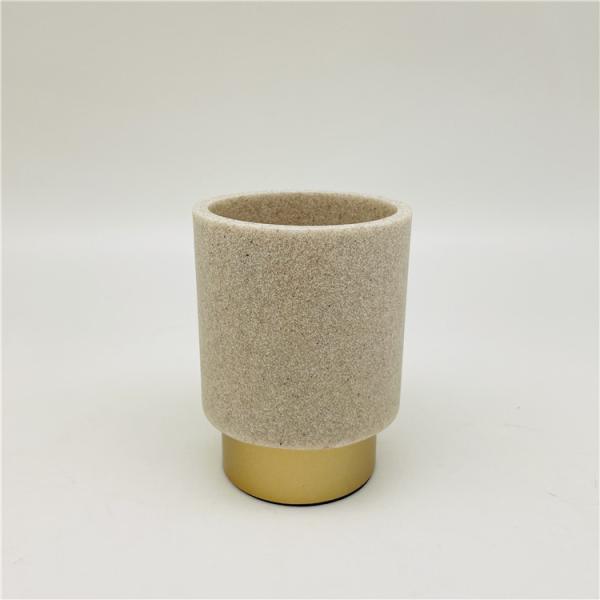 Round Polyresin Bathroom Bathroom Soap Set Bowl Brush 37cm Sand Stone Look
