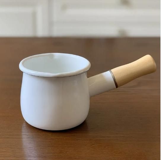 Mini Pot Enamel Steel Milk Pan Baby Food Cooking Pot with Wooden Handle