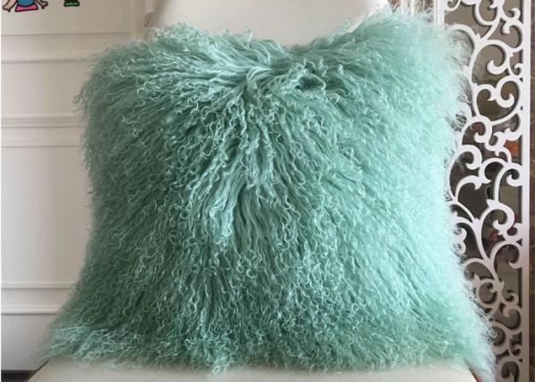 Mongolian fur pillow Mint Green Warm Soft Tibetan Lambskin Throw Pillow 22 inch