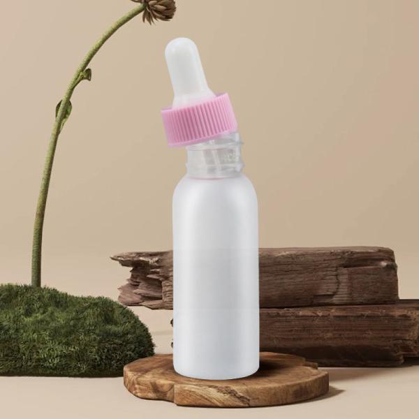 Customize 30ml 1oz Plastic Pink White Cleaning PET Round Serum Dropper Bottle For Body Skin Care