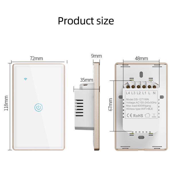 касание стены переключателя 2.4G 600W нейтральное WiFi RF умное умное на с шатии 2