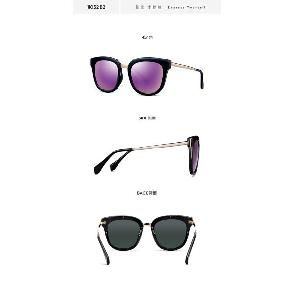 Black Purple Ladies Polarized Sunglasses Lens Metal Frames Size 53 23 148