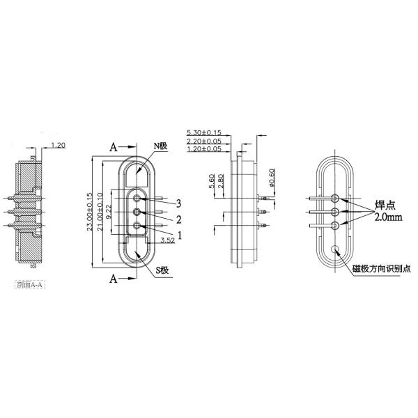 Conector magnético 5A 3 pines con ángulo recto Conectores magnéticos Pogo Pin 2.80mm Pitch