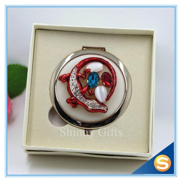 Shinny Gifts Crystal Animal Design Folding Double Side Make up Mirror Metal Compact Mirror