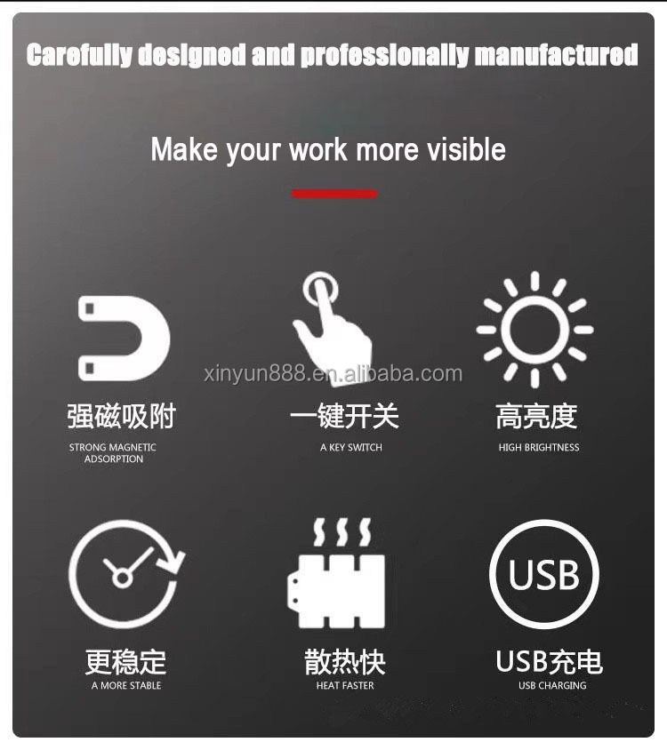 Hot Selling Outdoor Emergency MultiFunction Portable Work Led Light Magnetic Rechargeable Led Work Light With Hooks