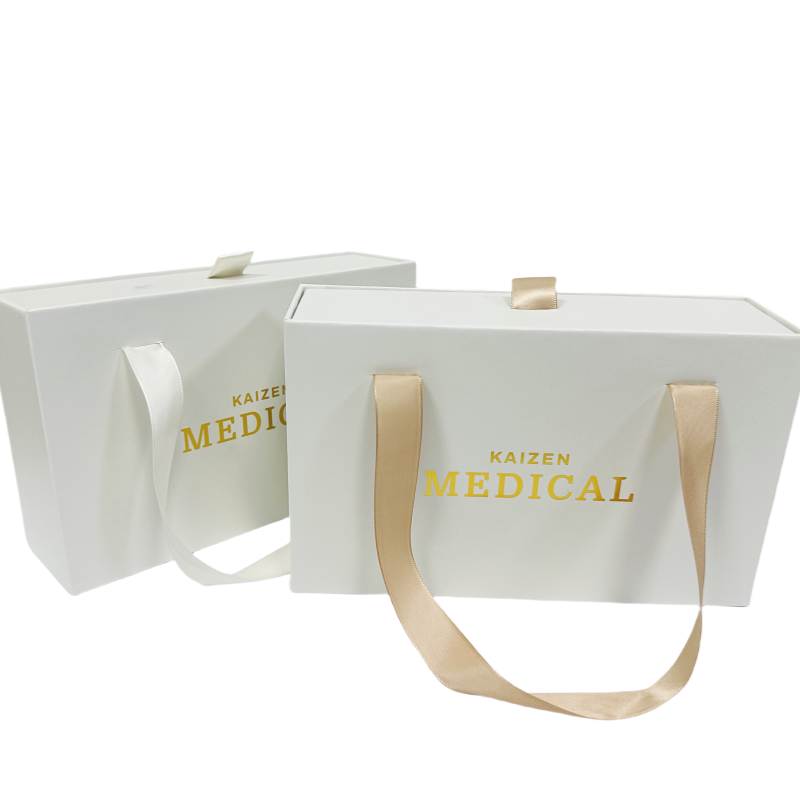 Custom Logo Rigid Cardboard Hair Wigs Packaging Drawer Sliding Paper Gift Boxes With Ribbon Handle