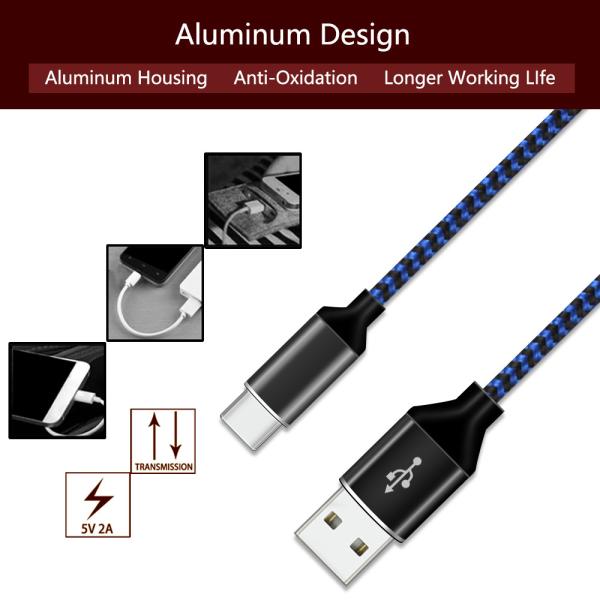 Blue Type C Fashion Braided Usb Cable Durable Nylon Braided Rapid Charging