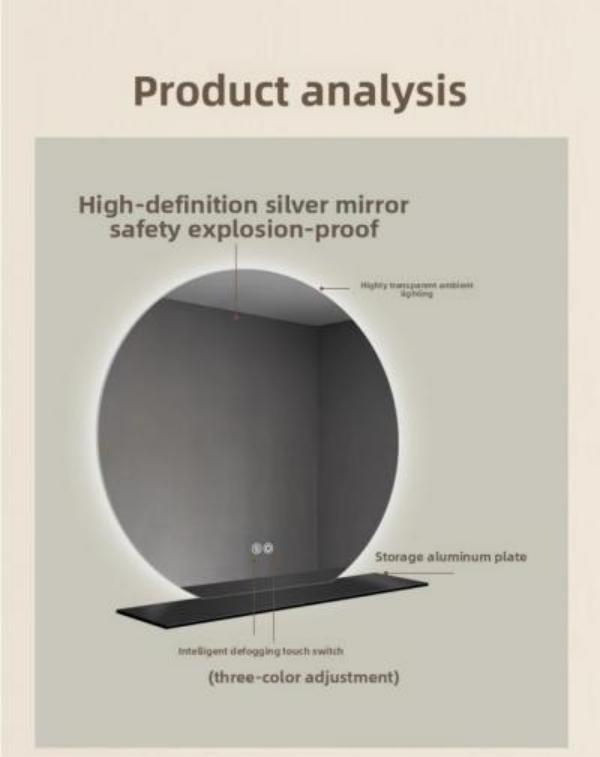 Modern Round LED Bathroom Mirror Storage Shelf Integrated Touch Switch IP44 Rated for Hotels Apartments Compact Toilets Vanities