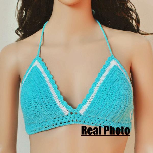 summer sexy cotton handmade crochet bikini bra candy swimwear top beachwear top string bra camisole underwear
