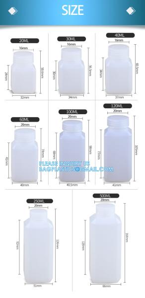 Square Chemical Plastic Biochemistry Medical Reagent Bottle 30ml 50ml 60ml 150ml 500ml 1000ml Custom Capacity