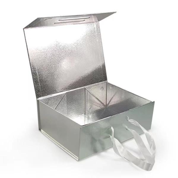 Luxury Customize Logo Printed Magnetic Gift Box With Ribbon Handle Folding Apparel Gift Box with Ribbon