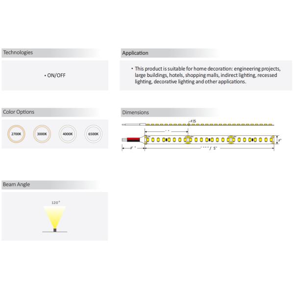 2835 Serie 180D IP20 Banda LED desnuda 2700K / 3000K / 4000K / 6500K 24V