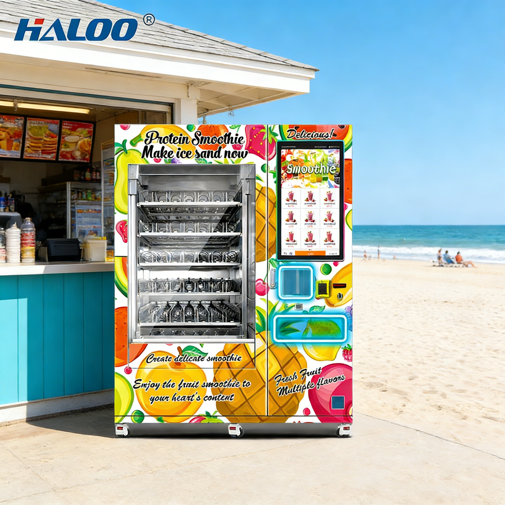 Haloo 32 inch fruit smoothie vending machine with 175 cups of large capacity color steel plate material sturdy and durable