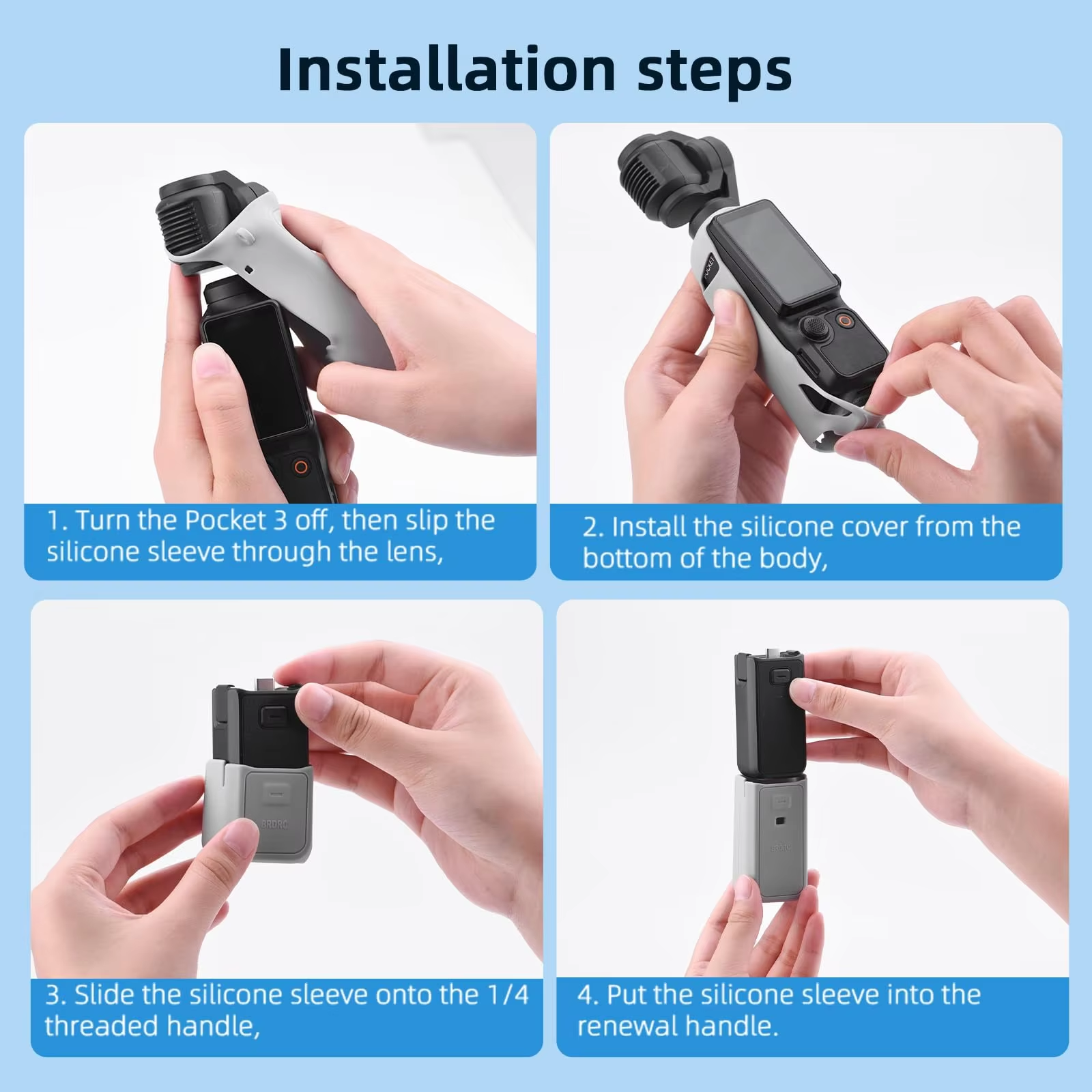 Laudtec High Quality Silicone Protective Case for DJI Osmo Pocket 3 Lens Screen Cover Shockproof Hand Strap Sports Camera
