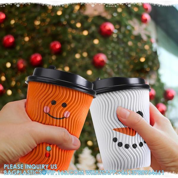Christmas Disposable Coffee Cups 12 Oz Insulated Ripple Wall Cup With Lid, Xmas Disposable Coffee Espresso Cups