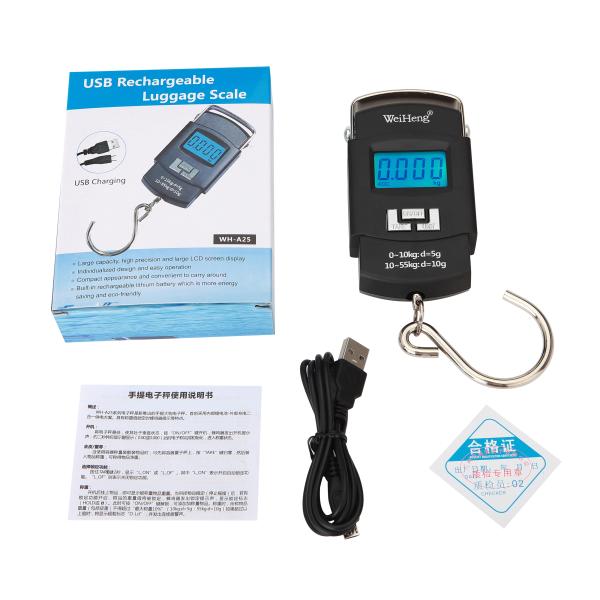 Convenient USB Recharging Portable Luggage Scale 55kg with Big Hook for Department Stores and Commercial Buyers