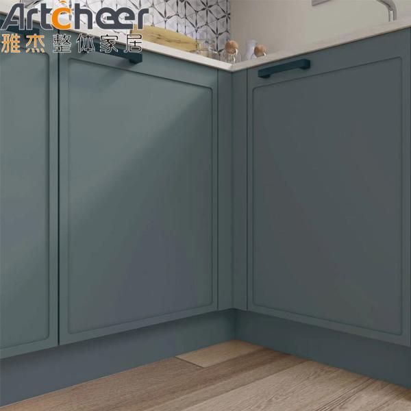 Blue Color Finish U Shape Kitchen Cabinet with End Solid Wood Design and Toe Kick Accessories