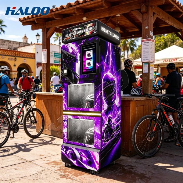 Haloo smart dual compartment helmet cleaning vending machine | 360 ° sterilization and deodorization+dual station efficient cost recovery
