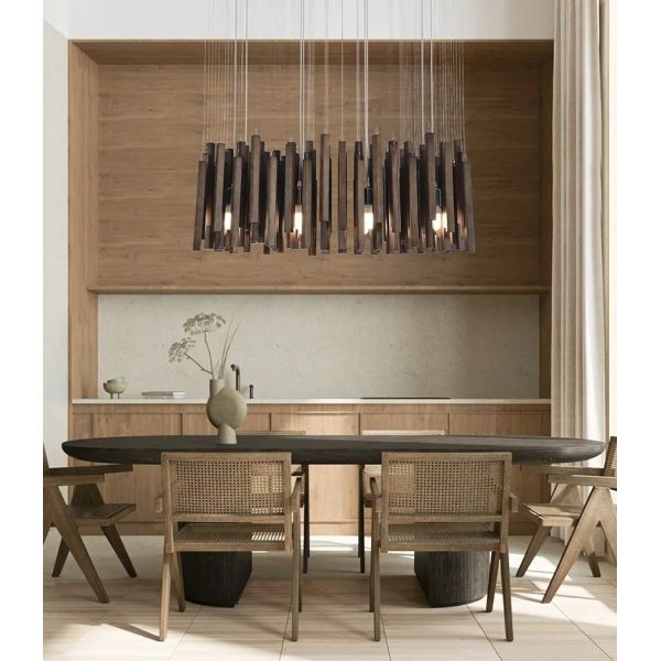 Dining Living Room Farmhouse Kitchen Table Solid Wood Led Pendant Chandelier Lamp Retro Wooden Hanging Chandelier (WH-VP-320)