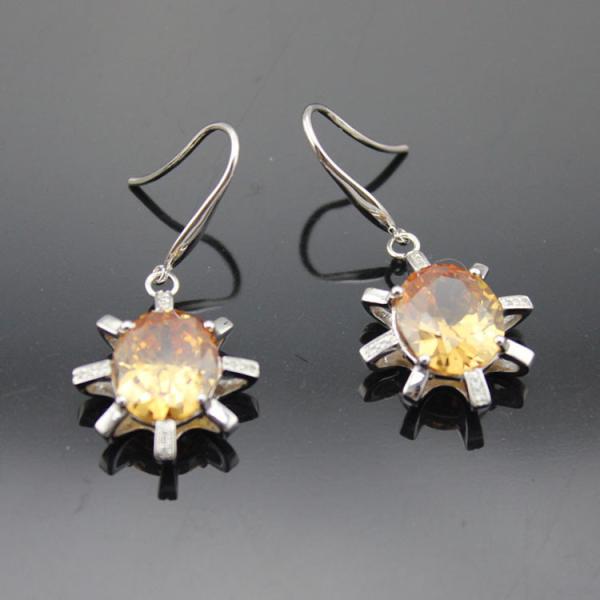 925 Sterling Silver Oval Champagne Cubic Zirocnia Dangle Earrings(E06J)