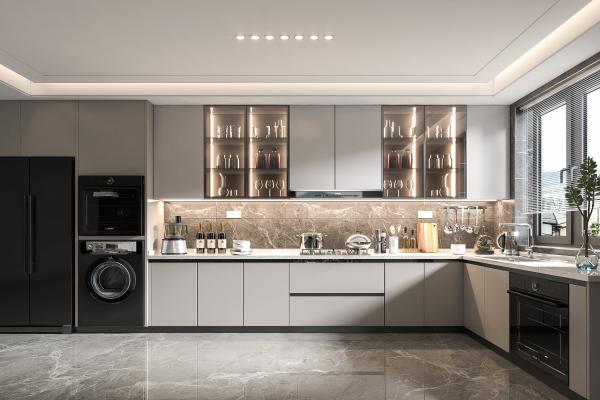 Meubles de cuisine en laque sur mesure Armoires de cuisine modulaires en bois en forme de L