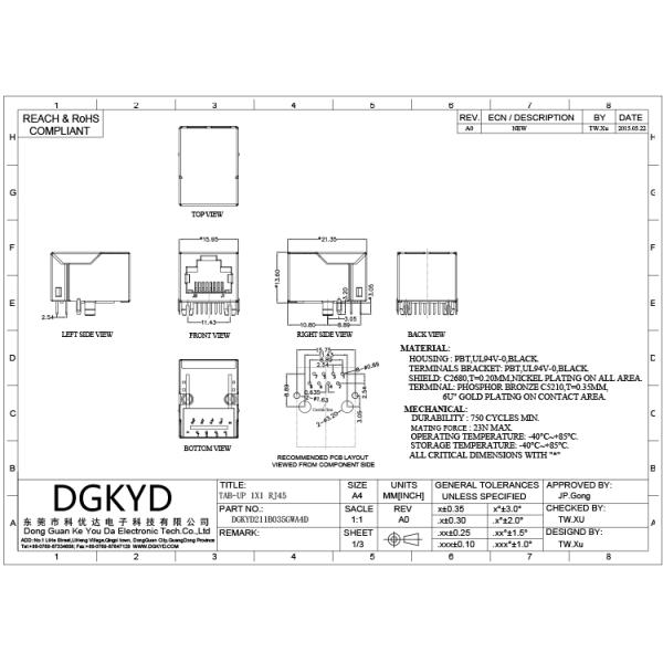 Защищаемая 10/100 плата модуля соединителя Magnetics Mb RJ45 вверх по THT