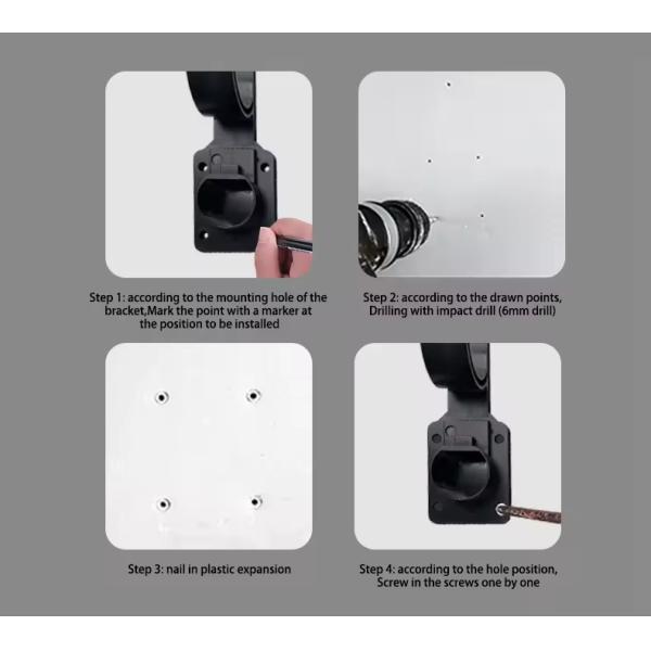 GBT Dummy Socket Wall Mounted Black J-Hook GBT Cable Holster EV Charging Cable Holder