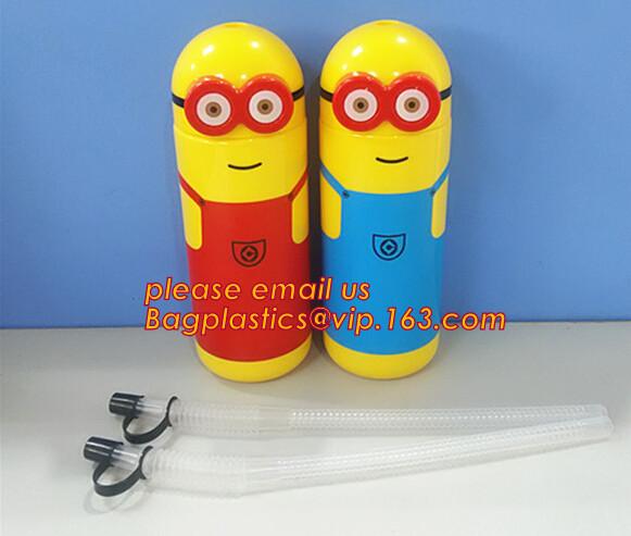package of BPA free plastic minions water bottle with straw,tritan fruit infuser water bottle sports drink bottle cup